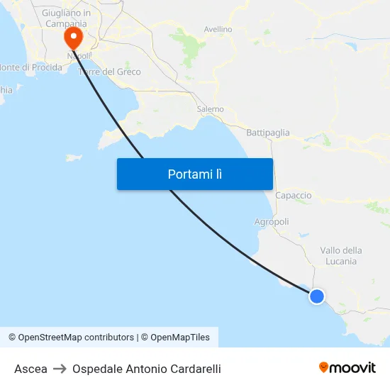 Ascea to Ospedale Antonio Cardarelli map
