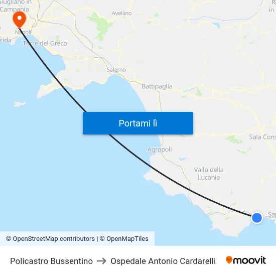 Policastro Bussentino to Ospedale Antonio Cardarelli map