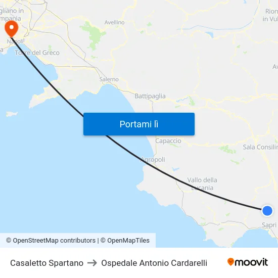 Casaletto Spartano to Ospedale Antonio Cardarelli map