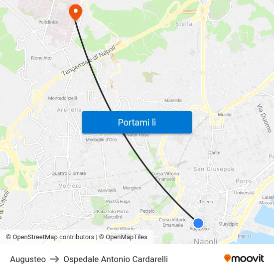 Augusteo to Ospedale Antonio Cardarelli map