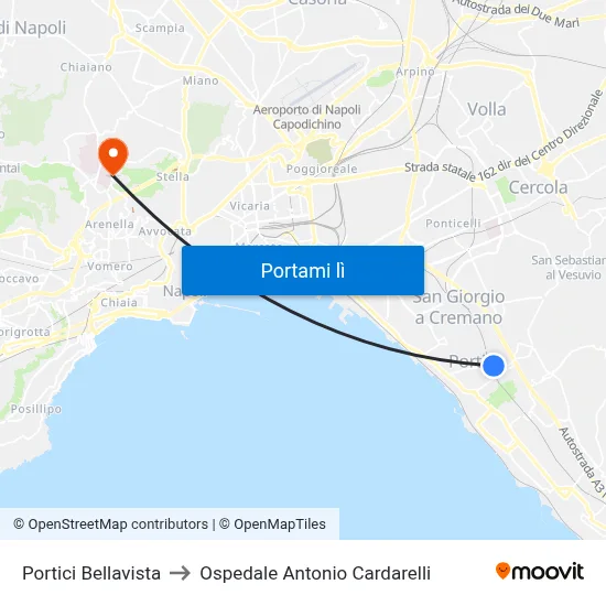 Portici Bellavista to Ospedale Antonio Cardarelli map