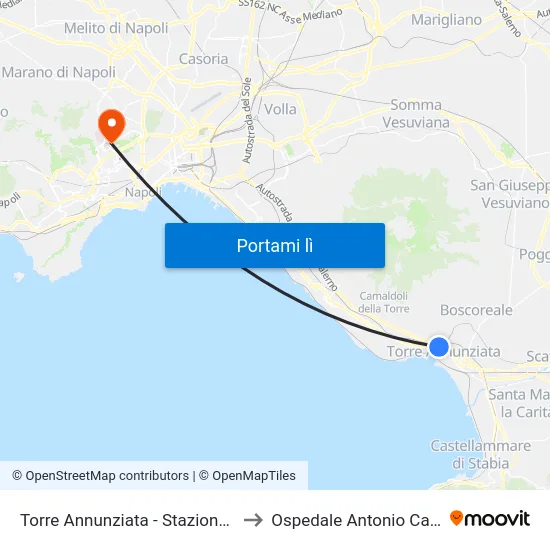 Torre Annunziata - Stazione Oplonti to Ospedale Antonio Cardarelli map