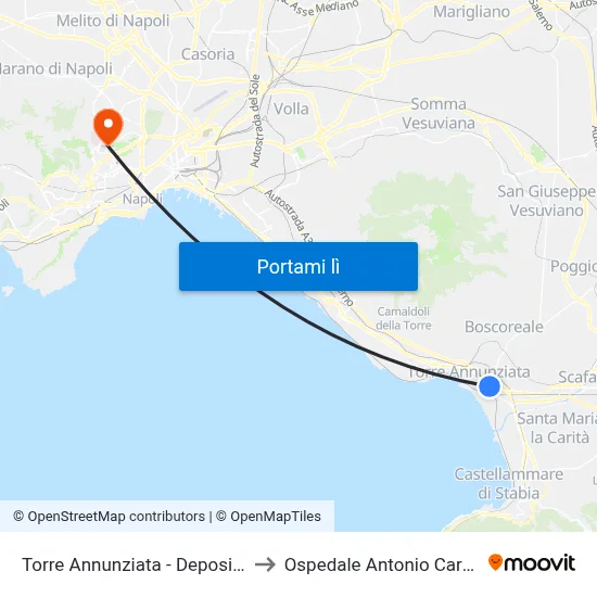 Torre Annunziata - Deposito Eav to Ospedale Antonio Cardarelli map