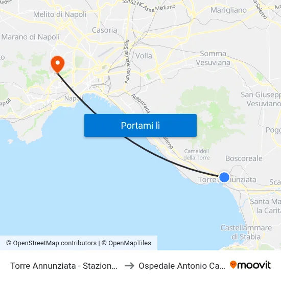 Torre Annunziata - Stazione Oplonti to Ospedale Antonio Cardarelli map