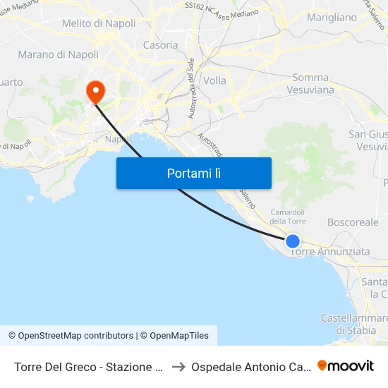 Torre Del Greco - Stazione Leopardi to Ospedale Antonio Cardarelli map