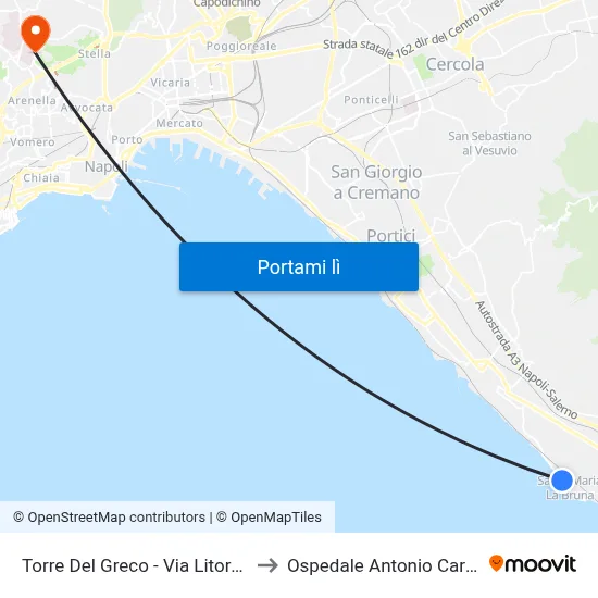Torre Del Greco - Via Litoranea, 3 to Ospedale Antonio Cardarelli map