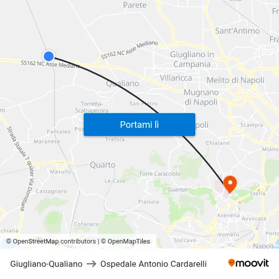 Giugliano-Qualiano to Ospedale Antonio Cardarelli map