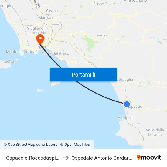 Capaccio-Roccadaspide to Ospedale Antonio Cardarelli map