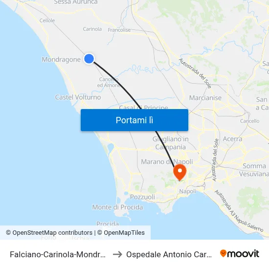 Falciano-Carinola-Mondragone to Ospedale Antonio Cardarelli map