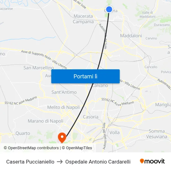 Caserta Puccianiello to Ospedale Antonio Cardarelli map