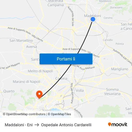 Maddaloni - Eni to Ospedale Antonio Cardarelli map