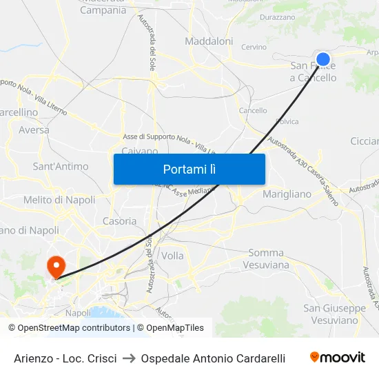 Arienzo - Loc. Crisci to Ospedale Antonio Cardarelli map