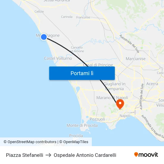 Piazza Stefanelli to Ospedale Antonio Cardarelli map