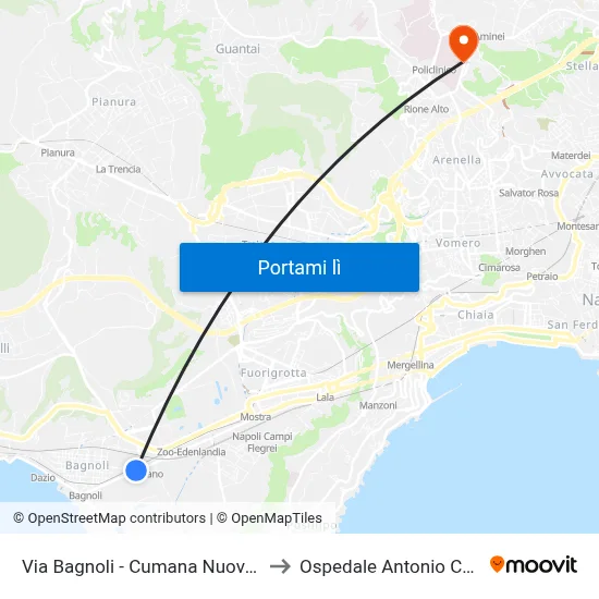 Via Bagnoli - Cumana Nuova Agnano to Ospedale Antonio Cardarelli map