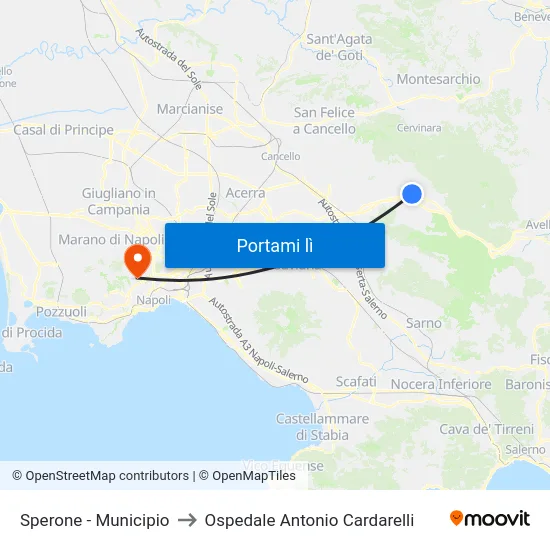 Sperone - Municipio to Ospedale Antonio Cardarelli map