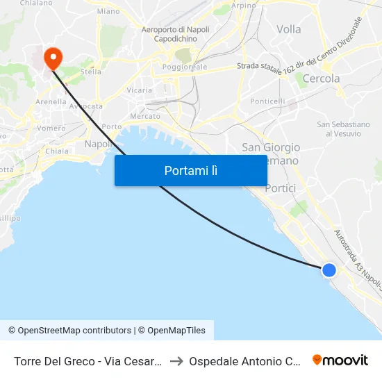 Torre Del Greco - Via Cesare Battisti to Ospedale Antonio Cardarelli map