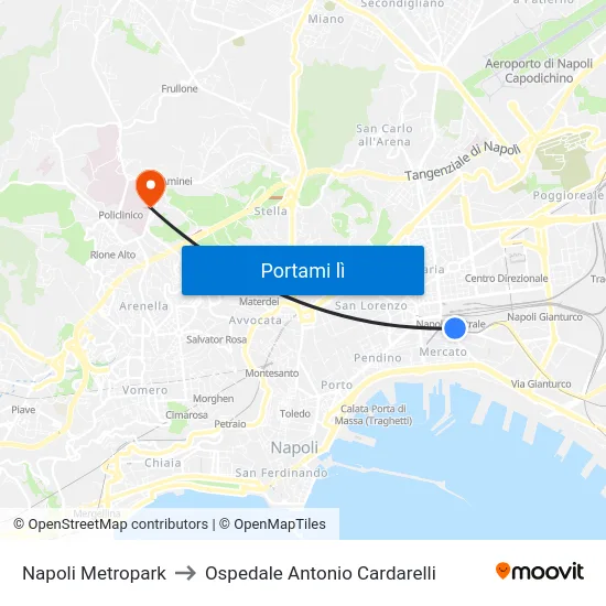 Napoli Metropark to Ospedale Antonio Cardarelli map