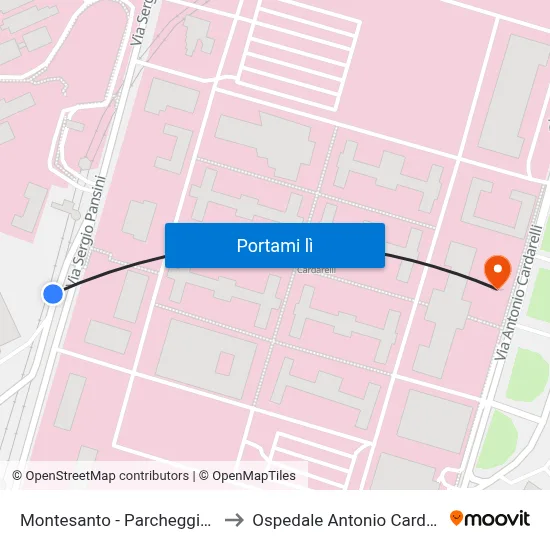 Montesanto - Parcheggio M1 to Ospedale Antonio Cardarelli map