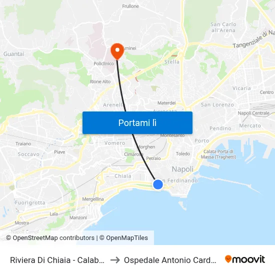 Riviera Di Chiaia - Calabritto to Ospedale Antonio Cardarelli map