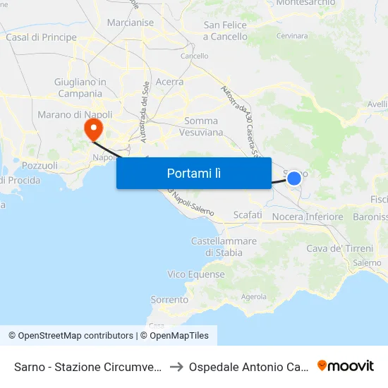 Sarno - Stazione Circumvesuviana to Ospedale Antonio Cardarelli map