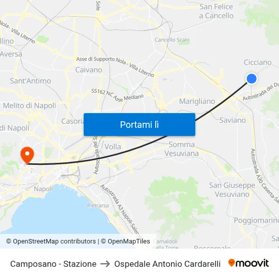 Camposano - Stazione to Ospedale Antonio Cardarelli map