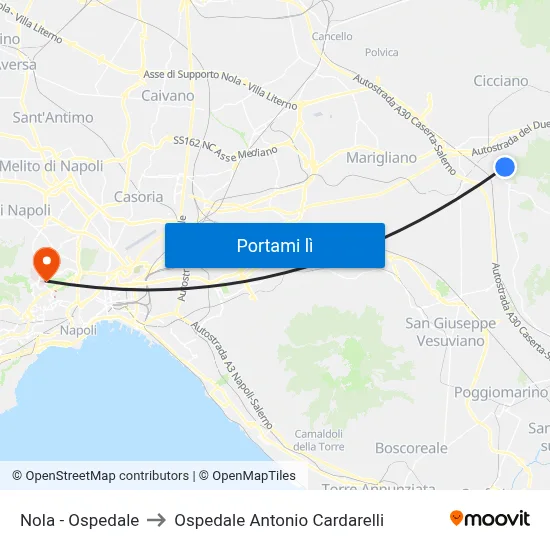 Nola - Ospedale to Ospedale Antonio Cardarelli map