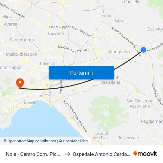 Nola - Centro Com. Piccolo to Ospedale Antonio Cardarelli map