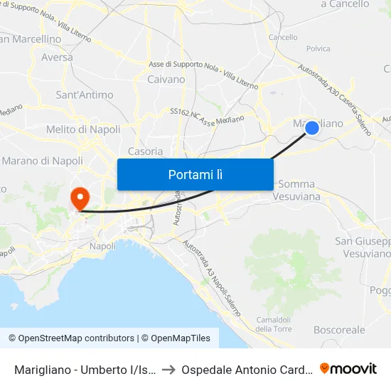 Marigliano - Umberto I/Isonzo to Ospedale Antonio Cardarelli map