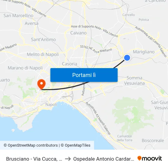 Brusciano - Via Cucca, 82 to Ospedale Antonio Cardarelli map