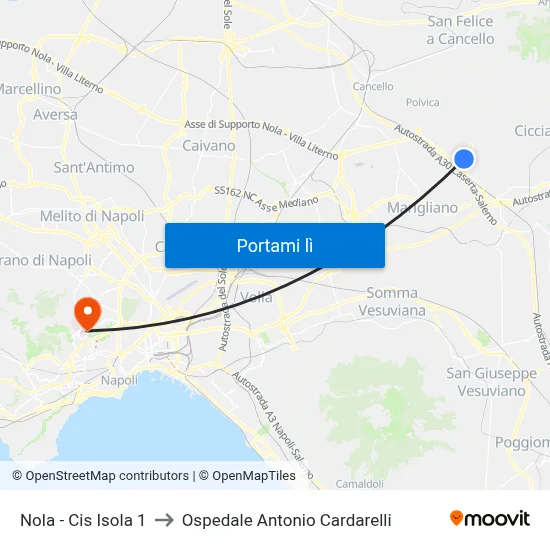 Nola - Cis Isola 1 to Ospedale Antonio Cardarelli map