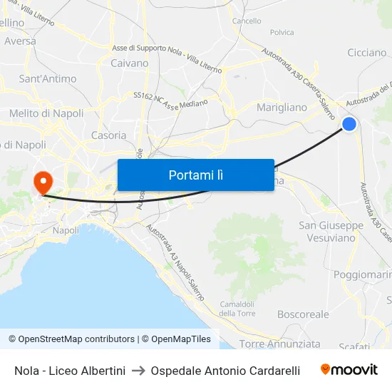 Nola - Liceo Albertini to Ospedale Antonio Cardarelli map