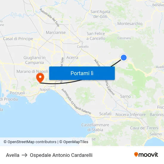 Avella to Ospedale Antonio Cardarelli map