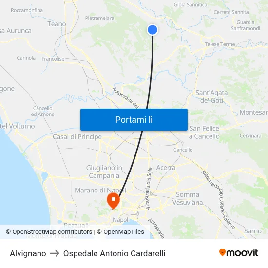 Alvignano to Ospedale Antonio Cardarelli map