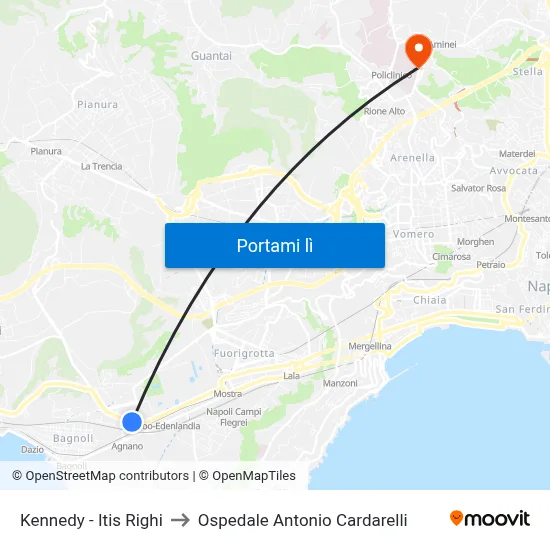 Kennedy - Itis Righi to Ospedale Antonio Cardarelli map