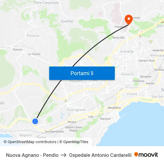Nuova Agnano - Pendio to Ospedale Antonio Cardarelli map