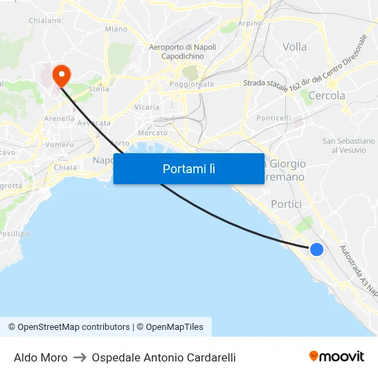 Aldo Moro to Ospedale Antonio Cardarelli map