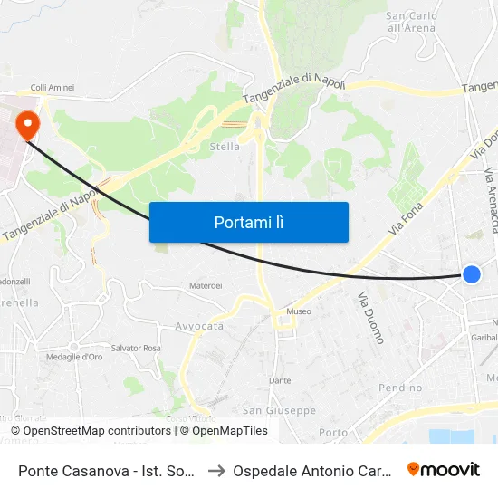 Ponte Casanova - Ist. Sogliano to Ospedale Antonio Cardarelli map