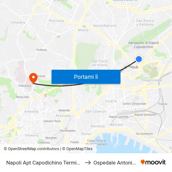 Napoli Apt Capodichino Terminal Bus- Partenze to Ospedale Antonio Cardarelli map