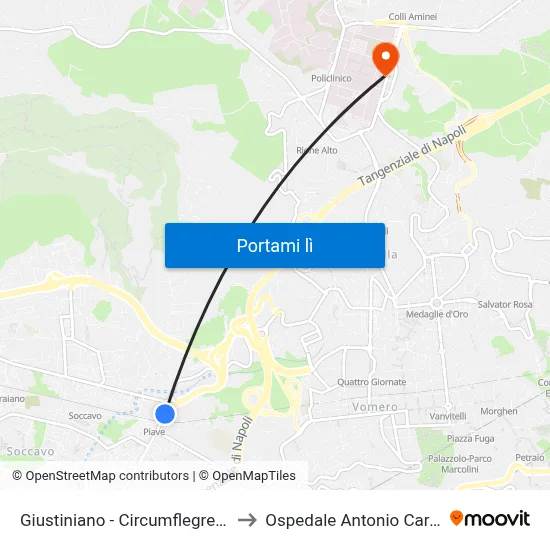 Giustiniano - Circumflegrea Piave to Ospedale Antonio Cardarelli map