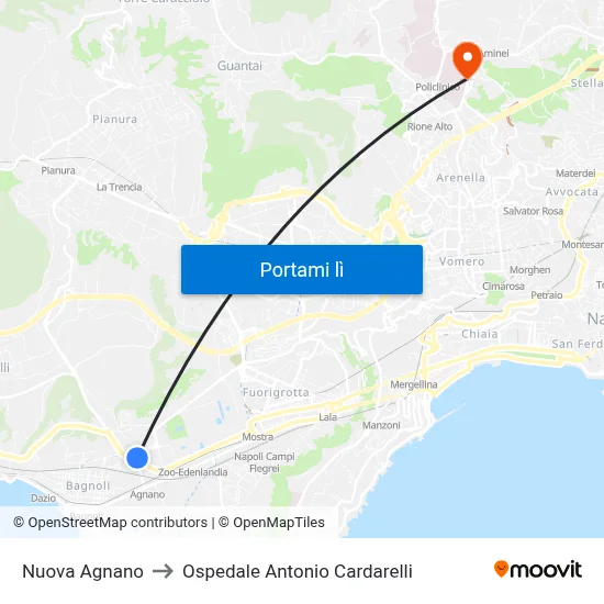 Nuova Agnano to Ospedale Antonio Cardarelli map