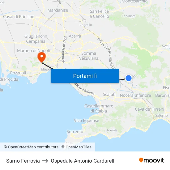 Sarno Ferrovia to Ospedale Antonio Cardarelli map