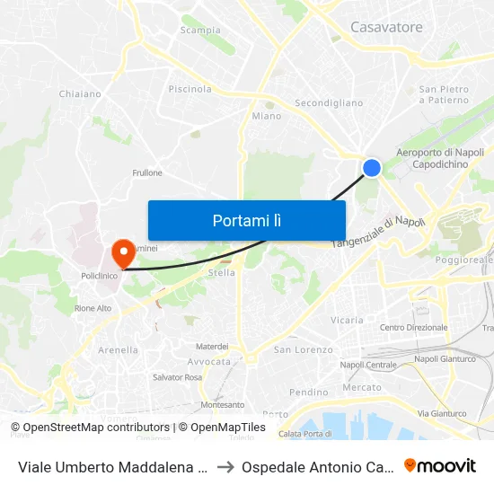 Viale Umberto Maddalena Civ. 120 to Ospedale Antonio Cardarelli map