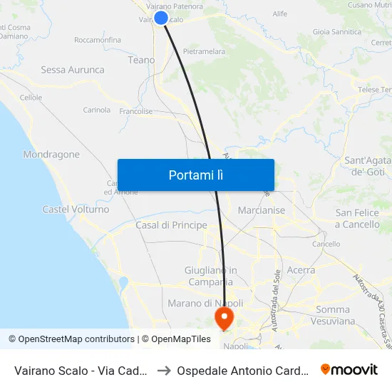 Vairano Scalo - Via Cadorna to Ospedale Antonio Cardarelli map