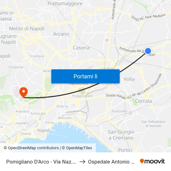Pomigliano D'Arco - Via Naz. Puglie, 268 to Ospedale Antonio Cardarelli map