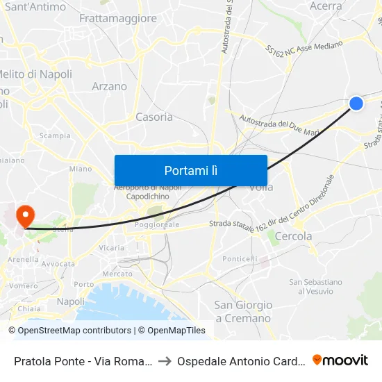 Pratola Ponte - Via Roma, 266 to Ospedale Antonio Cardarelli map