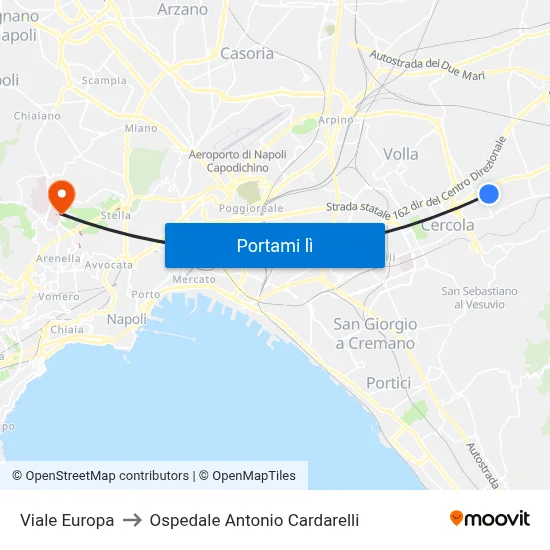 Viale Europa to Ospedale Antonio Cardarelli map