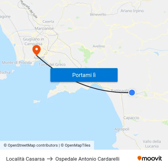 Località Casarsa to Ospedale Antonio Cardarelli map
