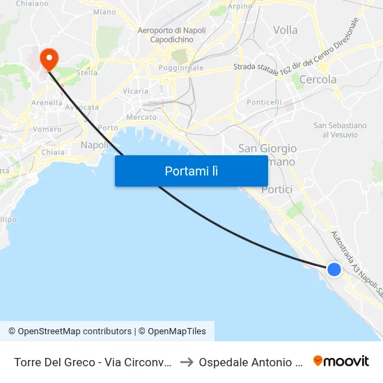 Torre Del Greco - Via Circonvallazione, 30 to Ospedale Antonio Cardarelli map