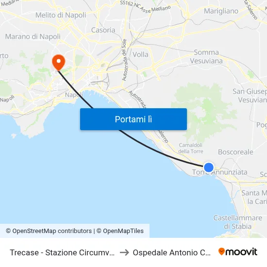 Trecase - Stazione Circumvesuviana to Ospedale Antonio Cardarelli map