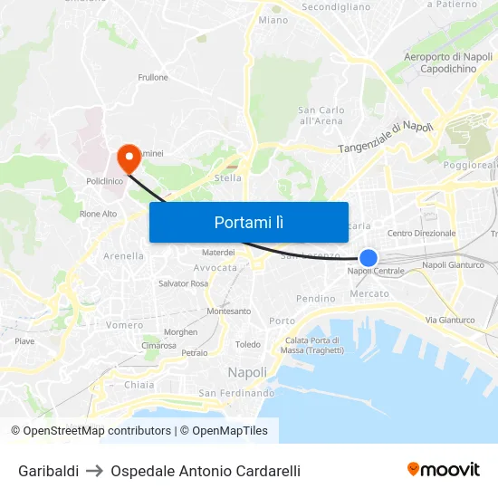 Garibaldi to Ospedale Antonio Cardarelli map